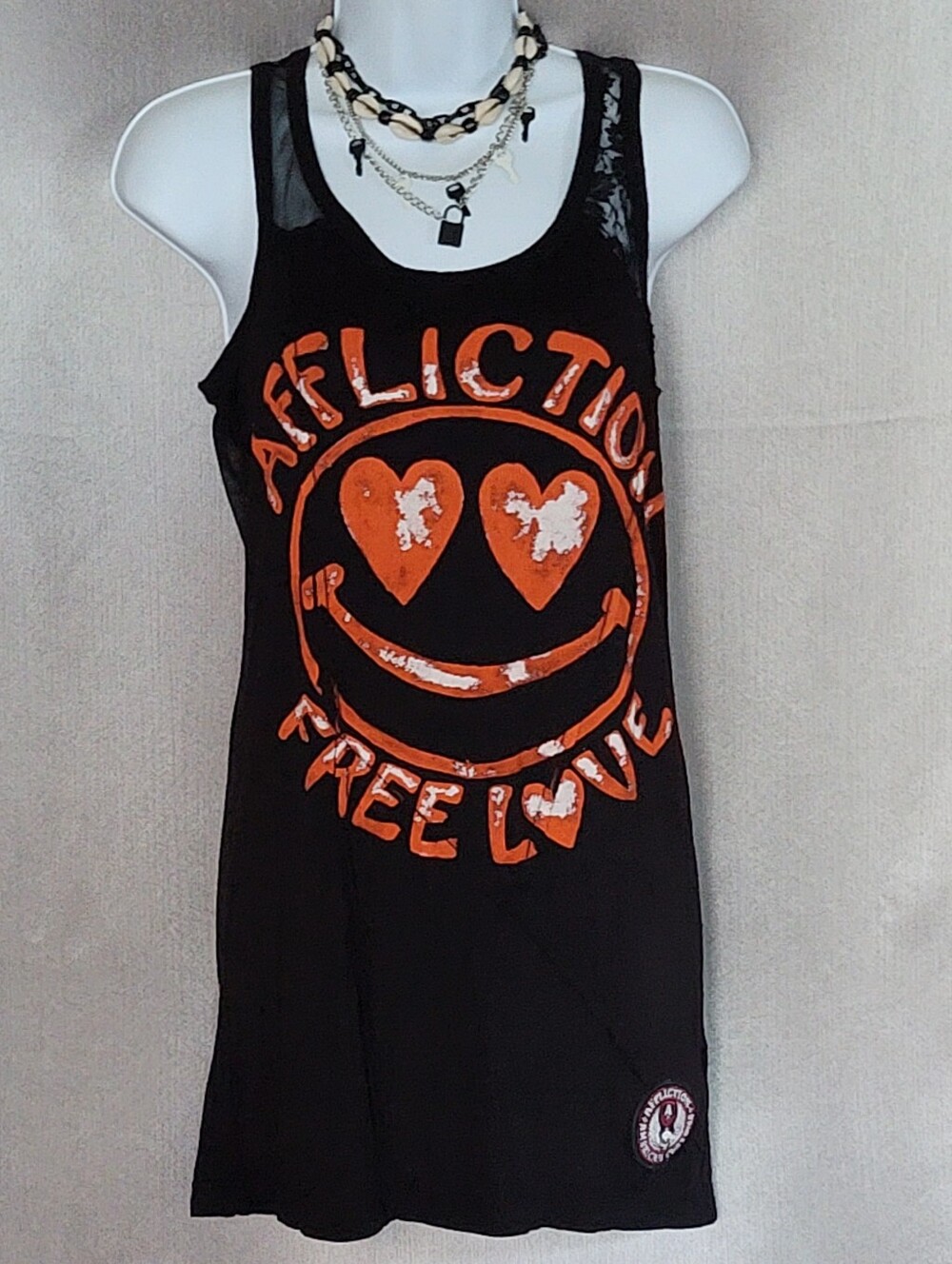 Affliction Black Dress with Orange 'Free Love' Graphic